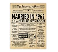Stuff4 63rd Anniversary Poster Unframed - Married In 1962 Newspaper - Happy 63 Wedding Anniversary for Men Women Retro Vintage Gifts Back In 1962, 8x10 Inch Anniversaries Posters