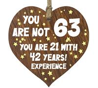 Stuff4 63rd Birthday Gift For Women Men Wooden Heart Plaque, Dark Wood Sign Keepsake, Happy Birthday Mum, Girlfriend, Dad, Husband, Wife, Boyfriend, Mum Gifts From Son, Nan, Grandad Birthday Present
