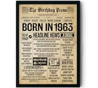 Stuff4 63rd Birthday Poster Framed, Born In 1963 Vintage Newspaper
