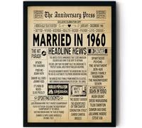 Stuff4 65th Anniversary Poster Framed - Married In 1960 Newspaper - Happy 65 Wedding Anniversary for Men Women Retro Vintage Gifts Back In 1960, 8x10 Inch Anniversaries Posters