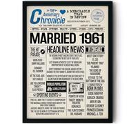 Stuff4 65th Anniversary Poster Framed - Married In 1961 Newspaper - Happy 65th Wedding Anniversary for Men Women Vintage Gifts Retro Back In 1961, 8x10 Inch Anniversaries Posters
