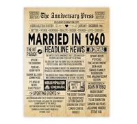Stuff4 65th Anniversary Poster Unframed - Married In 1960 Newspaper - Happy 65 Wedding Anniversary for Men Women Retro Vintage Gifts Back In 1960, 8x10 Inch Anniversaries Posters