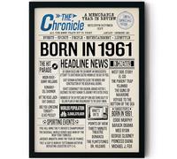 Stuff4 65th Birthday Poster Framed, Born In 1961 Newspaper