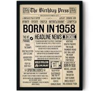 Stuff4 68th Birthday Poster Framed, Born In 1958 Newspaper