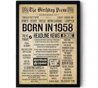 Stuff4 68th Birthday Poster Framed - Born In 1958 Vintage Newspaper - Happy 68th Birthday Gifts for Women Men Retro Back In 1958, 8x10 Inch Decor Decoration Bday Party