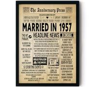 Stuff4 69th Anniversary Poster Framed - Married In 1957 Newspaper - 69 Wedding Anniversary for Men Women Retro Vintage Gifts Back In 1957, 8x10 Inch Anniversaries Posters