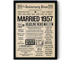 Stuff4 69th Anniversary Poster Framed - Married In 1957 Newspaper - Happy 69th Wedding Anniversary for Men Women Vintage Gifts Retro Back In 1957, 8x10 Inch Anniversaries Posters