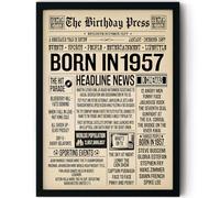 Stuff4 69th Birthday Poster Framed, Born In 1957 Newspaper