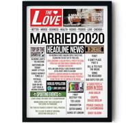 Stuff4 6th Anniversary Poster Framed - Married In 2020 Newspaper - Happy 6th Wedding Anniversary for Men Women Vintage Retro Back In 2020, 8x10 Inch Anniversaries Posters