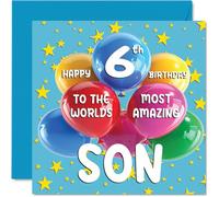 Stuff4 6th Son Birthday Card - World's Most Amazing Son - Happy 6th Birthday Card for Son from Mum Dad, 145mm x 145mm Age 6 Six Greeting Cards for Son, GCARD-145-BSTARS-BDS06-FBA