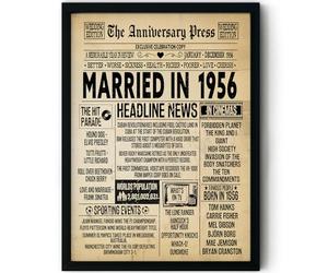 Stuff4 70th Anniversary Poster Framed, Married In 1956 Newspaper