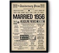 Stuff4 70th Anniversary Poster Framed - Married In 1956 Newspaper - Happy 70th Wedding Anniversary for Men Women Vintage Gifts Retro Back In 1956, 8x10 Inch Anniversaries Posters