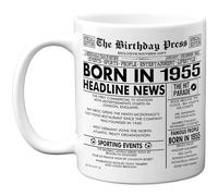 Stuff4 70th Birthday Mug Gift for Men Women - Born in 1955 Newspaper - Happy 70 Birthday Gifts for Grandad Grandma Nan Vintage Retro Back in 1955 Age Seventy Bday, 11oz Ceramic Coffee Mugs