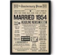 Stuff4 71st Anniversary Poster Framed - Married In 1954 Newspaper - Happy 71st Wedding Anniversary for Men Women Vintage Gifts Retro Back In 1954, 8x10 Inch Seventy-First Anniversaries Posters