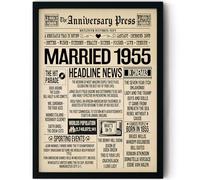 Stuff4 71st Anniversary Poster Framed - Married In 1955 Newspaper - Happy 71st Wedding Anniversary for Men Women Vintage Gifts Retro Back In 1955, 8x10 Inch Anniversaries Posters