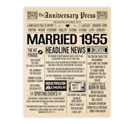 Stuff4 70th Anniversary Poster Unframed - Married In 1955 Newspaper - Happy 70th Wedding Anniversary for Men Women Vintage Gifts Retro Back In 1955, 8x10 Inch Seventieth Anniversaries Posters