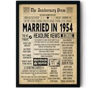 Stuff4 72nd Anniversary Poster Framed, Married In 1954 Newspaper