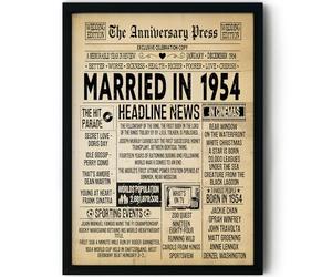Stuff4 72nd Anniversary Poster Framed, Married In 1954 Newspaper