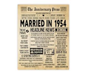 Stuff4 72nd Anniversary Poster Unframed - Married In 1954 Newspaper - 72 Wedding Anniversary for Men Women Retro Vintage Gifts Back In 1954, 8x10 Inch Anniversaries Posters