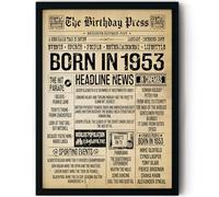 Stuff4 73rd Birthday Poster Framed, Born In 1953 Vintage Newspaper