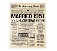 Stuff4 74th Anniversary Poster Unframed - Married In 1951 Newspaper - Happy 74th Wedding Anniversary for Men Women Vintage Gifts Retro Back In 1951, 8x10 Inch Seventy-Fourth Anniversaries Posters