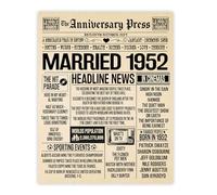 Stuff4 74th Anniversary Poster Unframed - Married In 1952 Newspaper - Happy 74th Wedding Anniversary for Men Women Vintage Gifts Retro Back In 1952, 8x10 Inch Anniversaries Posters