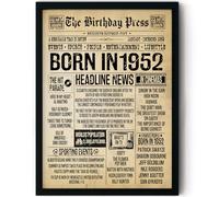 Stuff4 74th Birthday Poster Framed, Born In 1952 Vintage Newspaper