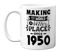 75th Birthday Mug Gift for Men Women - Making the World a Better Place Since 1950 - Happy 75 Birthday Gifts for Grandad Grandma Nan Retro Back In 1950 Age Seventy-Five Bday, 11oz Ceramic Coffee Mugs