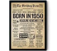 Stuff4 76th Birthday Poster Framed - Born In 1950 Vintage Newspaper - Happy 76th Birthday Gifts for Women Men Retro Back In 1950, 8x10 Inch Decor Decoration Bday Party