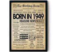 Stuff4 77th Birthday Poster Framed - Born In 1949 Vintage Newspaper - Happy 77th Birthday Gifts for Women Men Retro Back In 1949, 8x10 Inch Decor Decoration Bday Party
