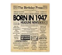 Stuff4 78th Birthday Poster Unframed - Born In 1947 Newspaper - Happy 78th Birthday Gifts for Men Women Vintage Retro Back In 1947, 8x10 Inch Seventy-Eight Seventy-Eighth Bday Party Decor Decoration
