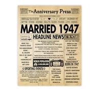 Stuff4 79th Anniversary Poster Unframed - Married In 1947 Newspaper - Happy 79th Wedding Anniversary for Men Women Vintage Gifts Retro Back In 1947, 8x10 Inch Anniversaries Posters