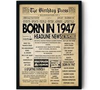 Stuff4 79th Birthday Poster Framed, Born In 1947 Vintage Newspaper