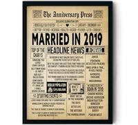 Stuff4 7th Anniversary Poster Framed - Married In 2019 Newspaper - 7 Wedding Anniversary for Men Women Retro Vintage Gifts Back In 2019, 8x10 Inch Anniversaries Posters