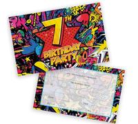 7th Birthday Party Invitations Kids - Comic Book Style 28 Pack - Childrens Birthday Invitations for Boys/Girls A6 Bday Party Invites Invitation Cards with Folding Envelopes