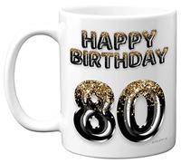 Stuff4 80th Birthday Gift for Men - Black Gold Glitter Balloons - Happy Birthday Mug Present for 80 Year Old Dad Grandad Uncle Cousin Friend, 11oz Ceramic Dishwasher Safe Coffee Mugs Cup