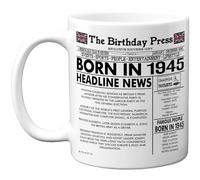 Stuff4 80th Birthday Mug Gift for Men Women - Born in 1945 Newspaper - Happy 80 Birthday Gifts for Grandad Grandma Nan Vintage Retro Back in 1945 Age Eighty Bday, 11oz Ceramic Coffee Mugs