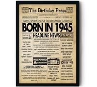 Stuff4 81st Birthday Poster Framed, Born In 1945 Newspaper
