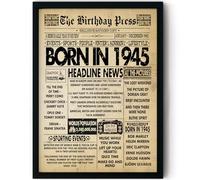 Stuff4 81st Birthday Poster Framed, Born In 1945 Vintage Newspaper