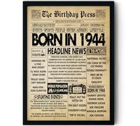 Stuff4 82nd Birthday Poster Framed - Born In 1944 Vintage Newspaper - Happy 82nd Birthday Gifts for Women Men Retro Back In 1944, 8x10 Inch Decor Decoration Bday Party