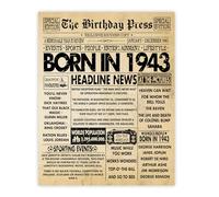 Stuff4 83rd Birthday Poster Unframed - Born In 1943 Vintage Newspaper - Happy 83rd Birthday Gifts for Women Men Retro Back In 1943, 8x10 Inch Decor Decoration Bday Party
