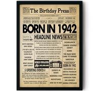 Stuff4 84th Birthday Poster Framed, Born In 1942 Newspaper