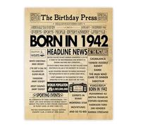 Stuff4 84th Birthday Poster Unframed, Born In 1942 Newspaper
