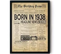 Stuff4 88th Birthday Poster Framed, Born In 1938 Vintage Newspaper