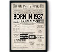 Stuff4 89th Birthday Poster Framed, Born In 1937 Newspaper