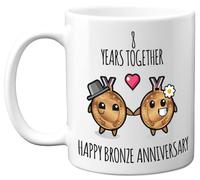 8th Anniversary Mug Gift for Men Women - 8 Years Together - Happy Bronze Anniversary Wedding for Husband Wife Mum Dad Brother Sister, 11oz Ceramic Coffee Mugs Gifts