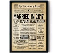 Stuff4 8th Anniversary Poster Framed - Married In 2017 Newspaper - Happy 8 Wedding Anniversary for Men Women Retro Vintage Gifts Back In 2017, 8x10 Inch Anniversaries Posters