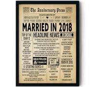 Stuff4 8th Anniversary Poster Framed - Married In 2018 Newspaper - 8 Wedding Anniversary for Men Women Retro Vintage Gifts Back In 2018, 8x10 Inch Anniversaries Posters