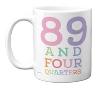 Stuff4 90th Birthday Mug - 89 and Four Quarters Pastel Numbers Design - Light-Hearted Celebration for Turning Ninety - 11oz Ceramic Gloss Mug