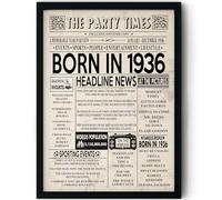 Stuff4 90th Birthday Poster Framed, Born In 1936 Newspaper